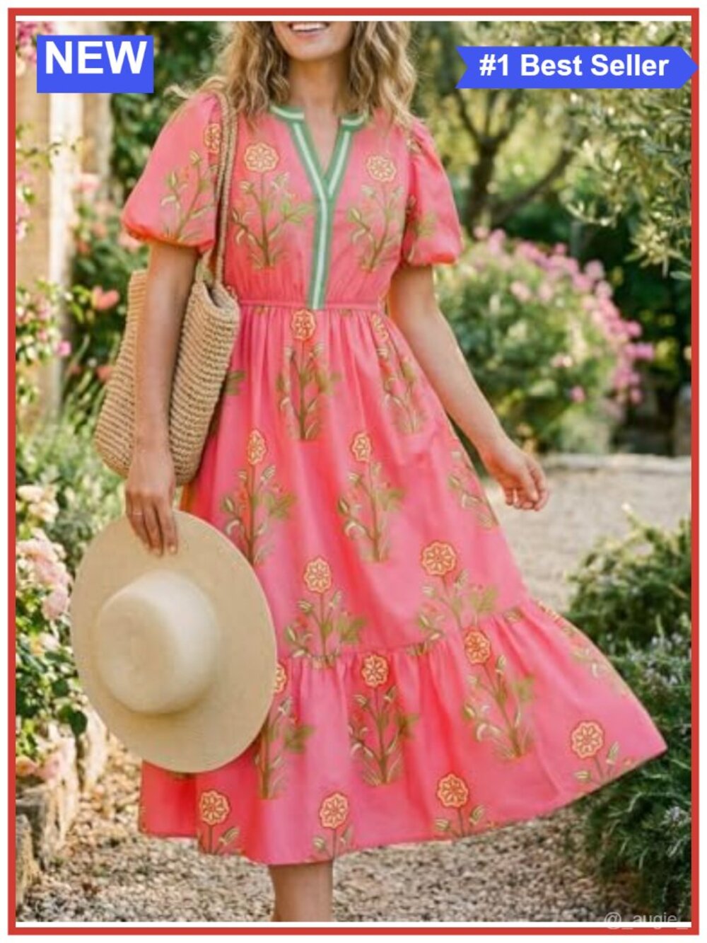 Womens Floral Print Maxi Dress V Neck Puff Short Sleeve Boho Beach Casual A-Line - Picture 4 of 6